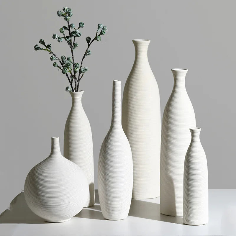 Modern Minimalist White Ceramic Vase Decorationdried Flowers Flower Arrangement Living Roomhome Decoration Floral Ware