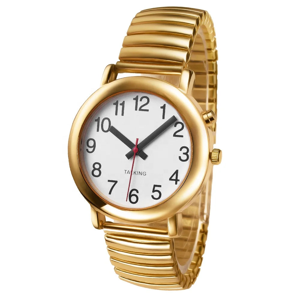 Original Spanish Accent Golden Talking Watch for Seniors Men Talking Louder Analogue Watch With Visually Impaired