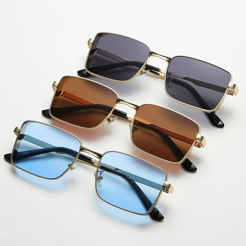 2024 New Retro Square Frame Metal Sunglasses Trendy Beach Glasses for Men and Women in Gold White Yellow Blue