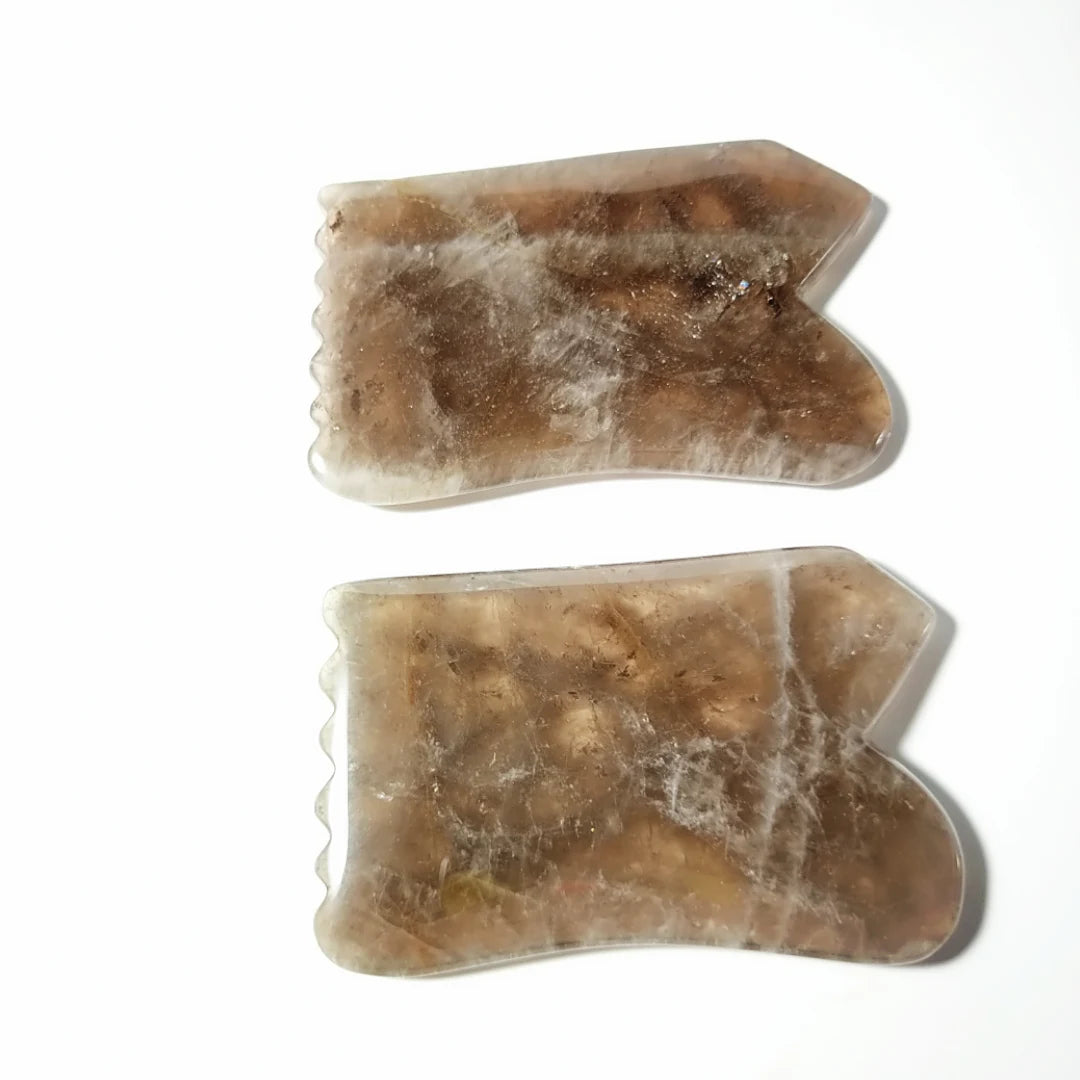 Huiying Real Jade Spiky Concave Smoky Quartz Facial Gua Sha Head Face Body Scraping Massage Tool