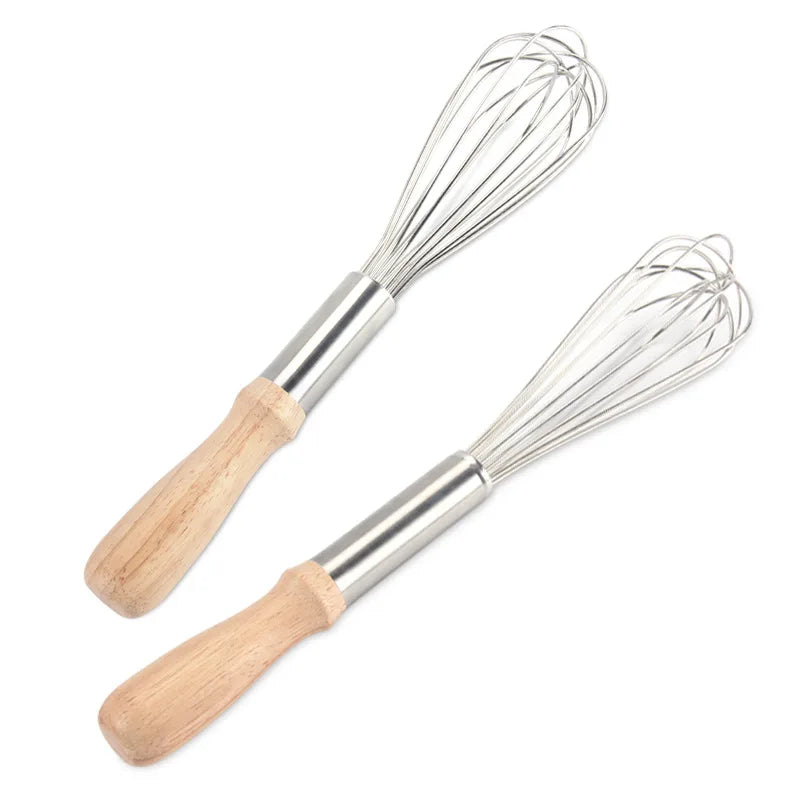 Durable Kitchen Whisk with Wooden Handle Egg Cooking Whisk Perfect for Blending Whisking Beating Stirring