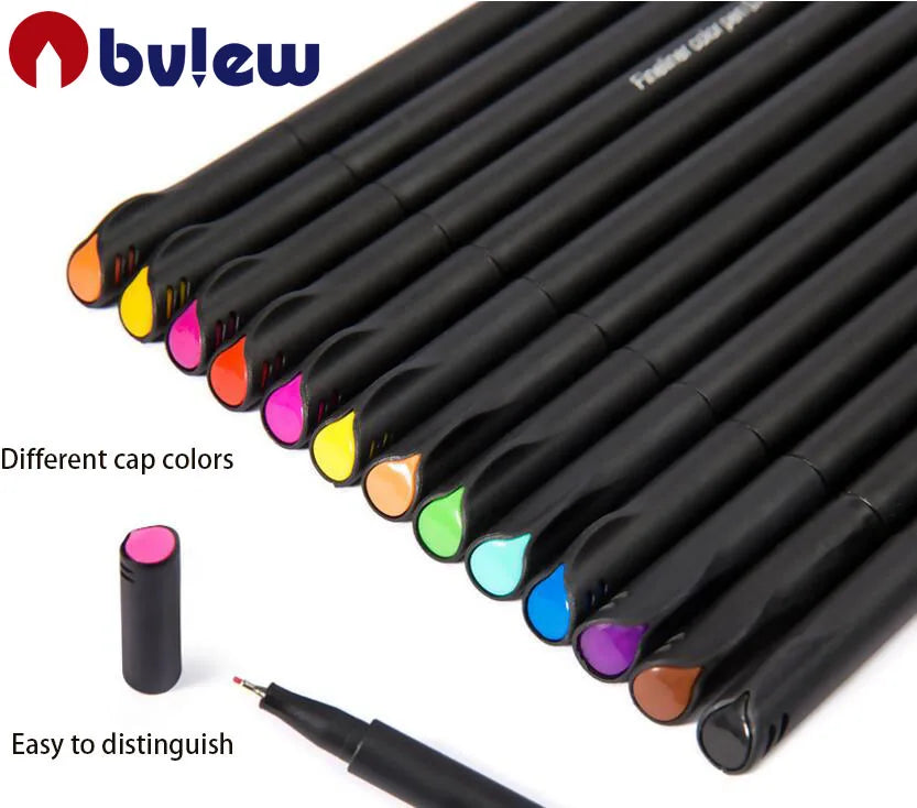 Bview Art 12 Colors Intensity Fineliner Color Pen Set 0.4 mm Fine Line Drawing Pen Fine Point Markers Pen for Writing