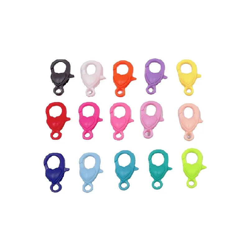 Love Heart Shape 22mm Plastic Lobster Clasp Multicolor Keychain Split Hooks for DIY Necklace Connector Jewelry Making