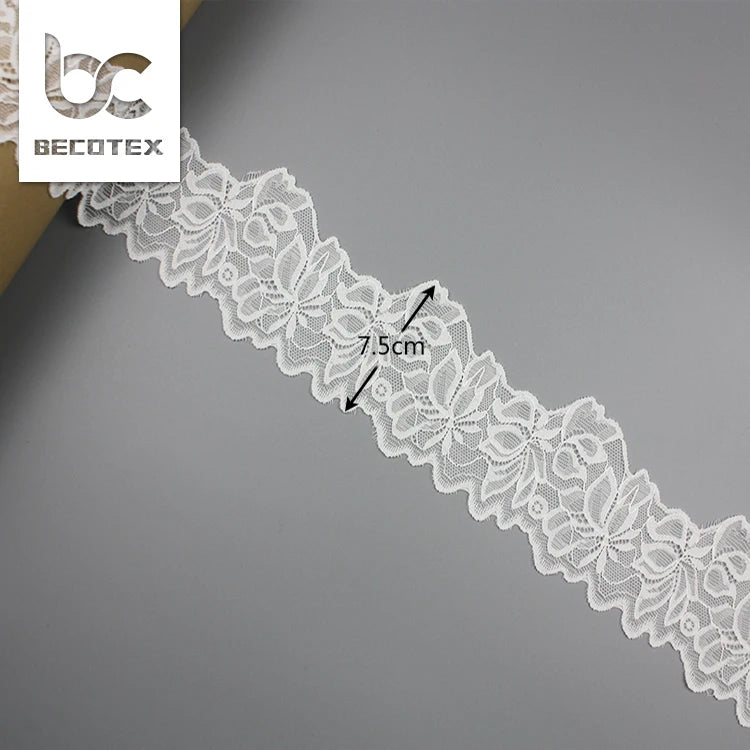 2026 Factory Hot Sales Nylon Floral White Narrow Lace Border Trim for Wedding Dress