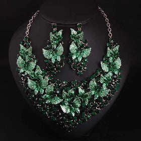Women's Wedding Jewelry Set Stunning Rhinestone Crystal Teardrop Bridal Necklace Earrings Set