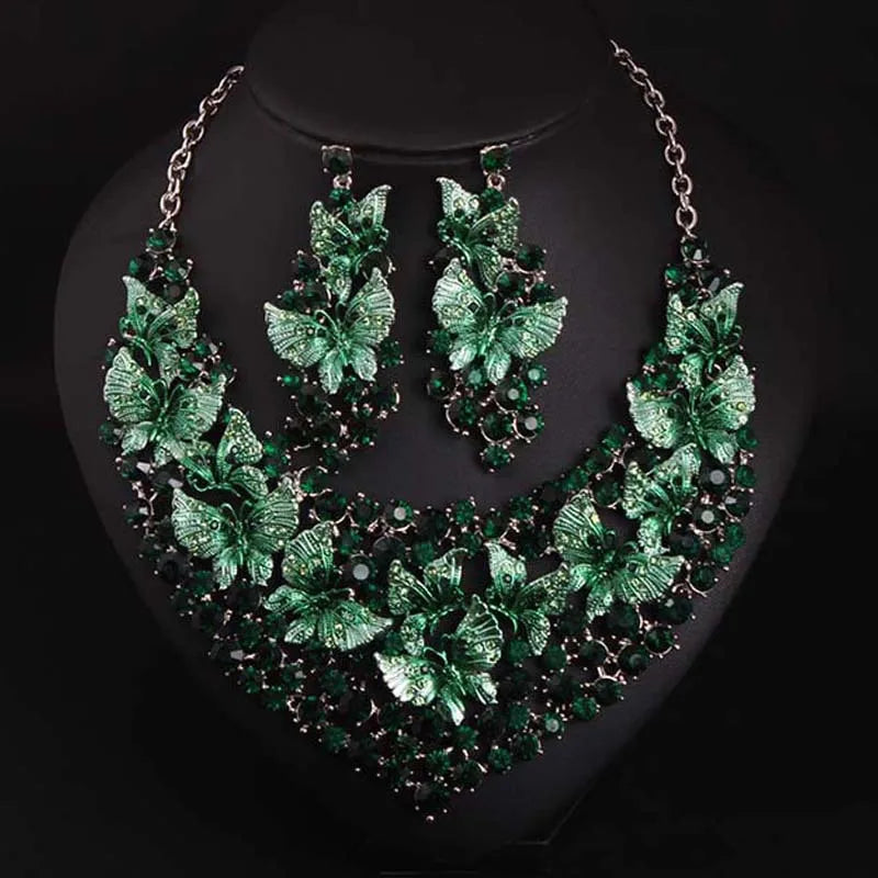 Women's Wedding Jewelry Set Stunning Rhinestone Crystal Teardrop Bridal Necklace Earrings Set