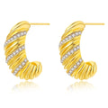 Unique Design Brass 18k Gold Plated Sail Thread Texture Artificial Diamond Croissant Earrings for Women