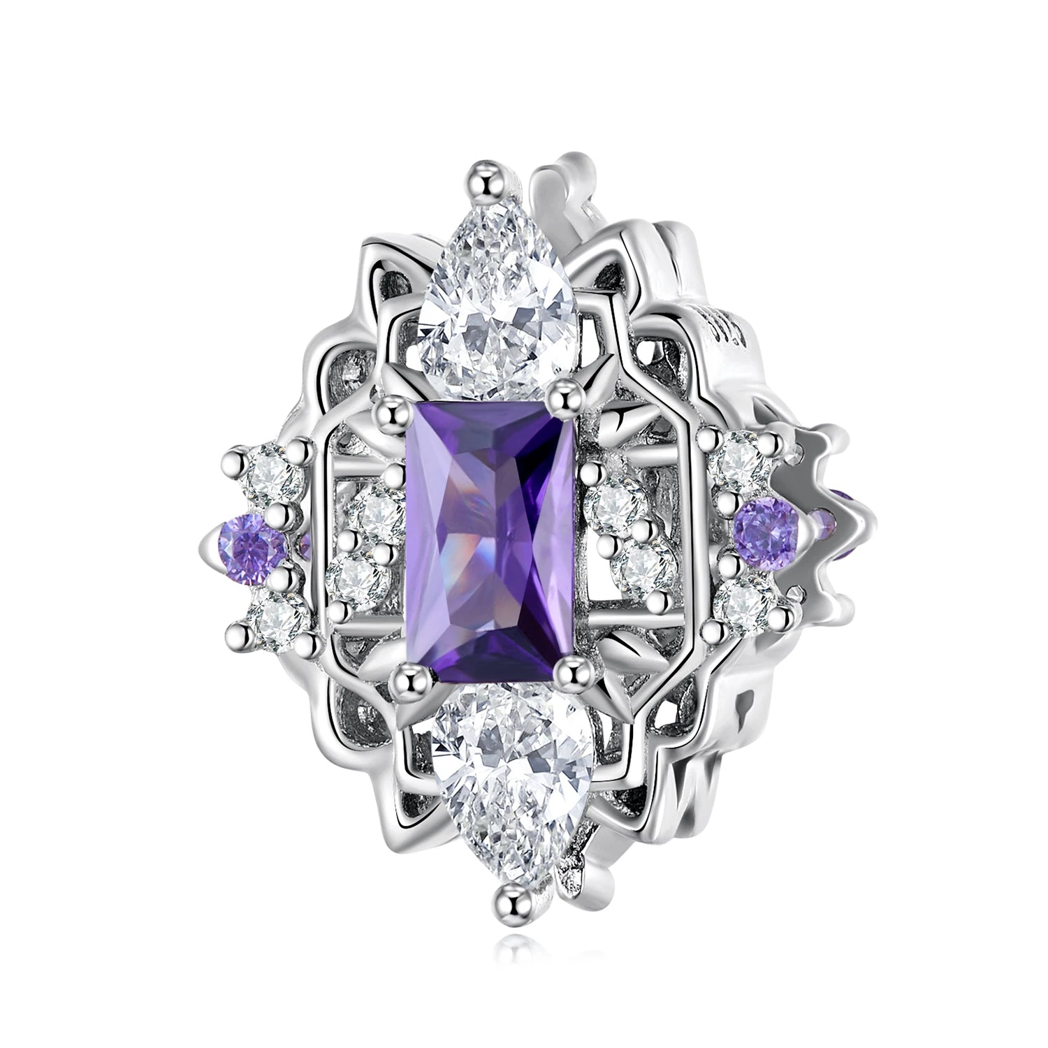 Bamoer Factory 925 Sterling Silver Purple Large Gem Bead Fit Bracelet & Bangle Vintage Pattern Shiny Charms Fine Jewelry BSC630