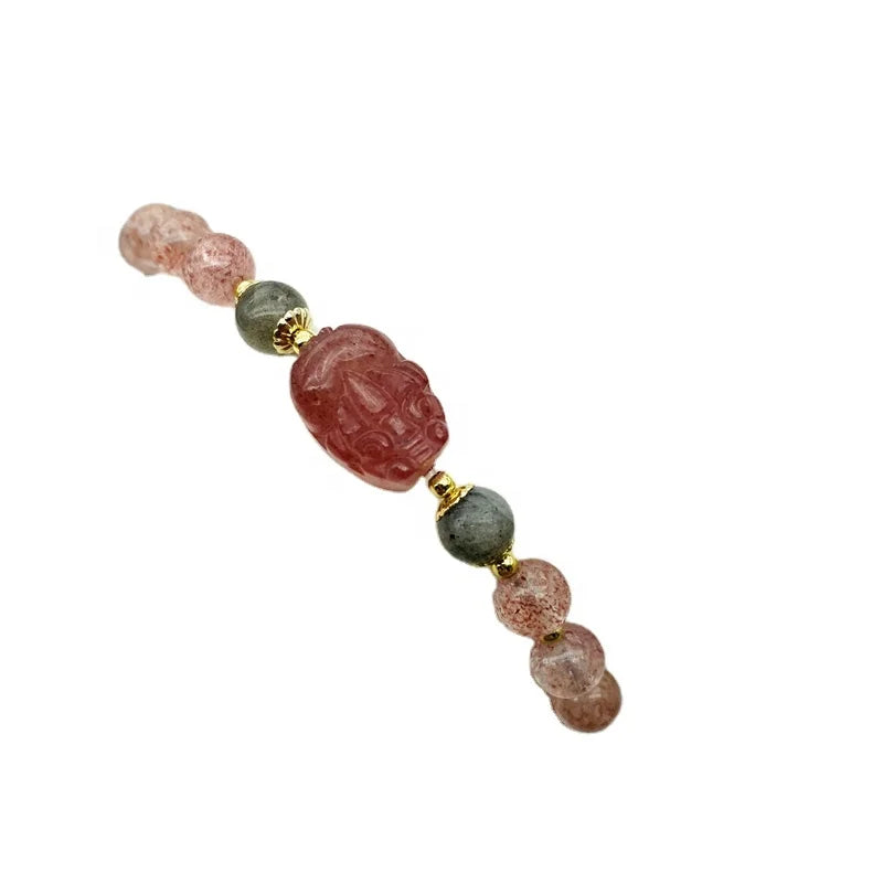 wholesale natural handmade DIY women's crystal bracelet jewelry strawberry quartz pi xiu bracelet