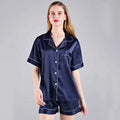 FUNG 3034 Women's Plus Size Solid Short Sleeve Thermal Satin Pajamas Set
