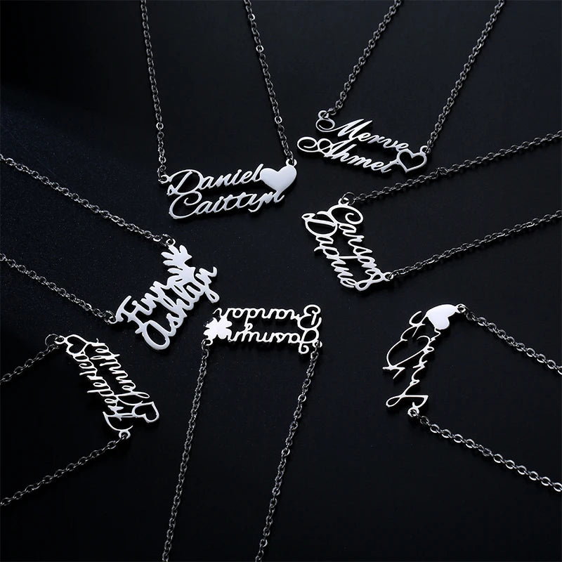 Custom Stainless Steel Heart Love Name Letter Pendant Necklace