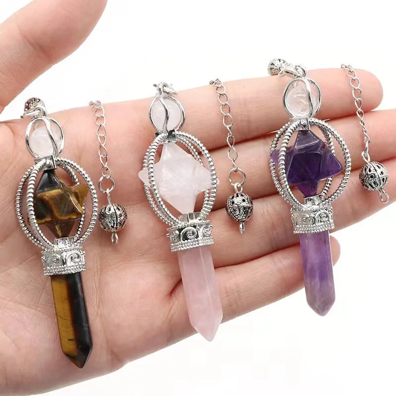 Merkaba Natural Six Point Star Crystals Stone Love Theme Dream Amethyst Pendulum Pendant Multi Color Gemstone Jewelry