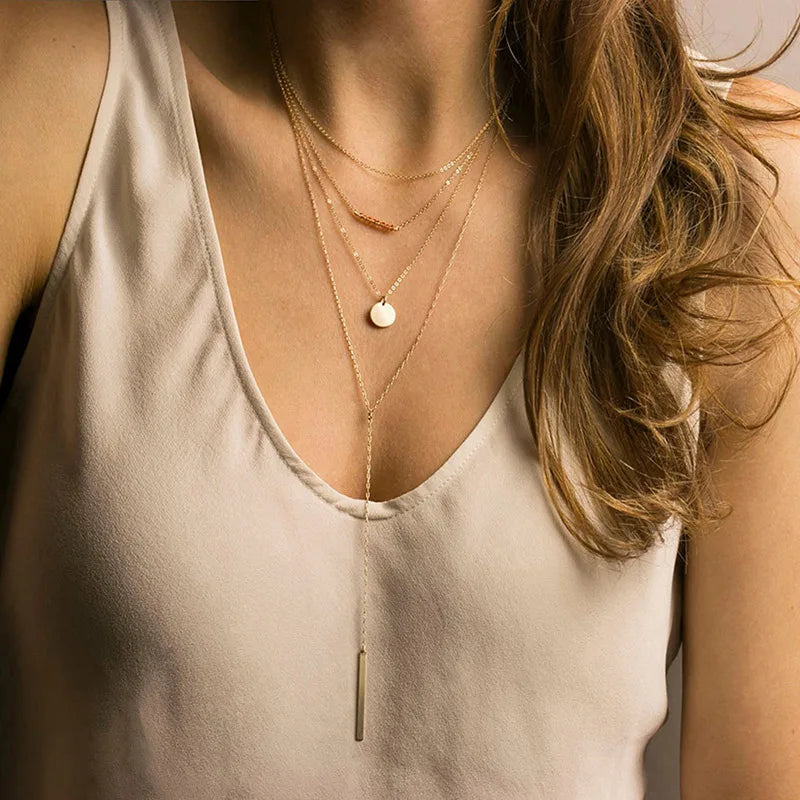 EManco Accessories Stack Wear Geometric Long Clavicle Chain 316L Gold Titanium Steel Bohemian Necklace Choker Set Wholesale