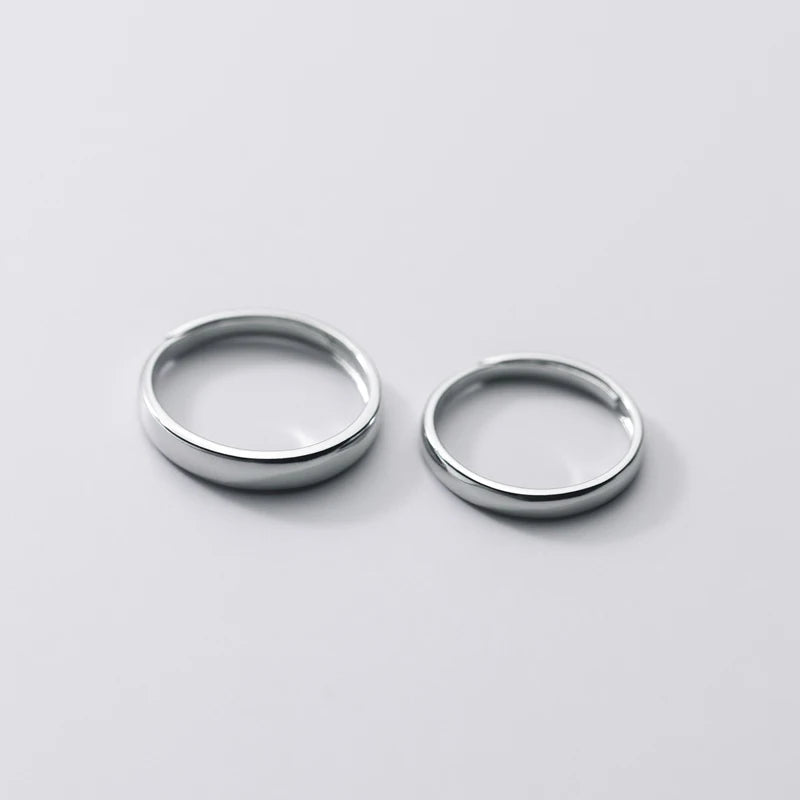 Genuine 925 Sterling Silver Glossy Round Couple Women Men Open Adjustable Rings New Jewelry