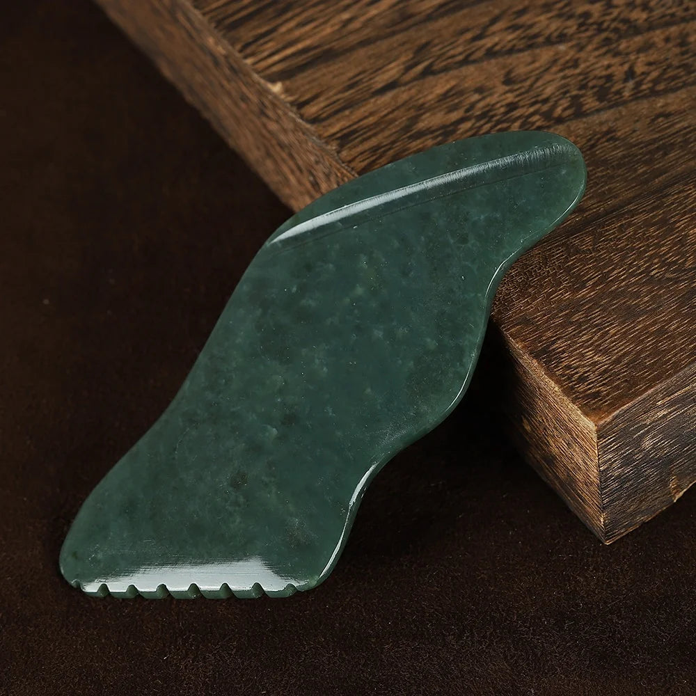 Dark Green Nephrite Gua Sha Massage Tool Natural Jade Stone Guasha Board for Face and Body