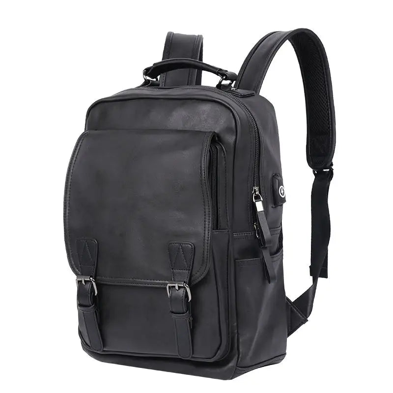 Waterproof Leather PU Business Travel Laptop Backpack Men School Bags with USB Charge
