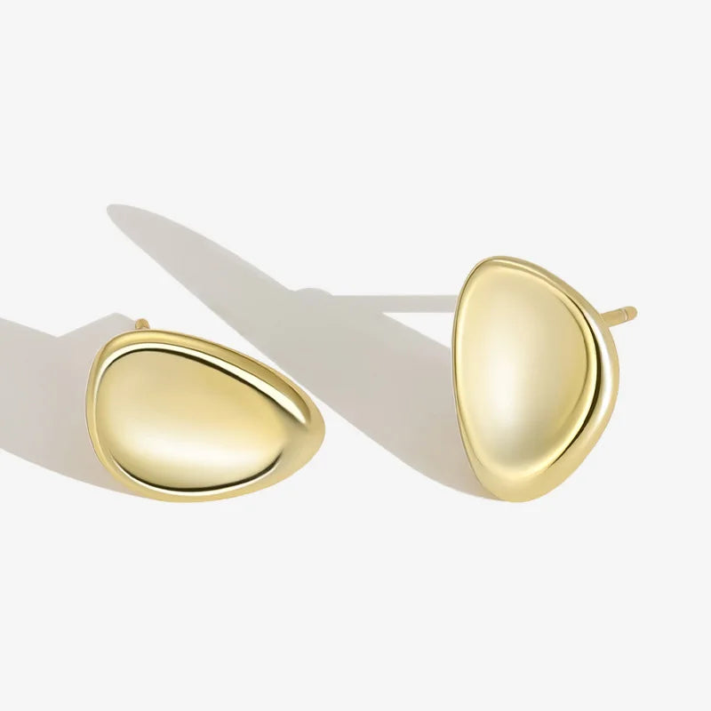 Minimalism Tiny Oval Stud Earring Water Drop 925 Sterling Silver Jewellery Platinum Plated Irregular Concave Geometry Earrings
