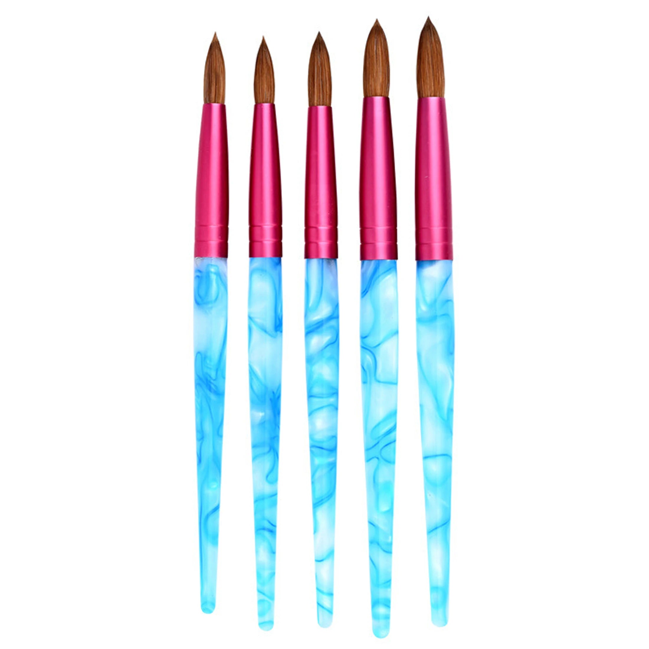 Professional Manufacturer Wholesale Blue Clear Handle Nail Art Acrylic100% Kolinsky Nail Brushes