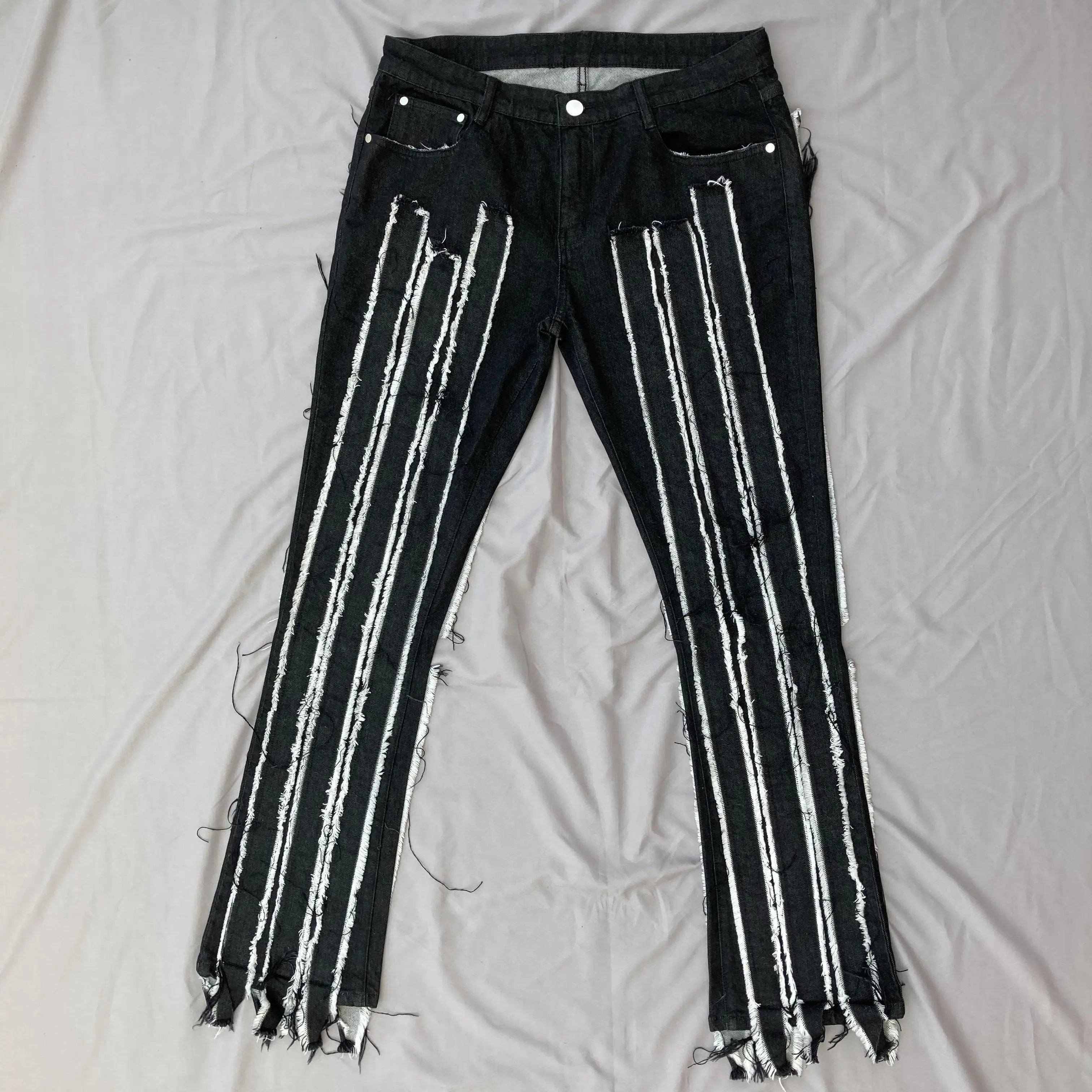 DENIMGUYS Raw Edge Straps Embroidery Thick Denim Design Own Customize logo Denim Supplier Factory Manufacturers Men's Jeans