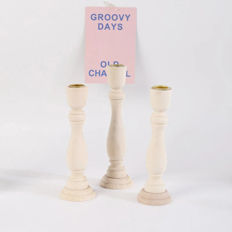 Large Wooden European Retro Candlestick Holder Candle Jar Candle Stand Wedding Decoration