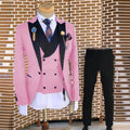 Elegant Pink Wedding Men Suits 3 Pieces Tuxedo Peaked Lapel Party Man Dress Men'S Slim Blazer Vest Pants Male Luxury Suits Sets