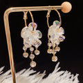 Elegant Personalized S925 Silver Needle Earrings Flower Crystal Earrings 14K Gold Plated Long Earrings