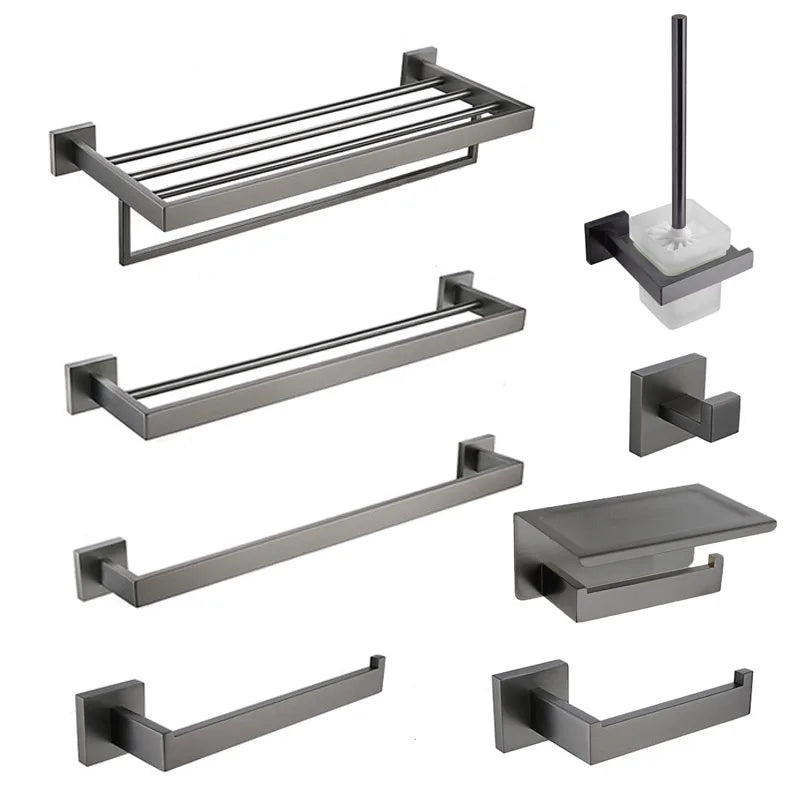 Stainless Steel Eco-Friendly Midcentury Design Freestanding Bathroom Hardware Towel Rack Toilet Paper Holder Toilet Brush Robe