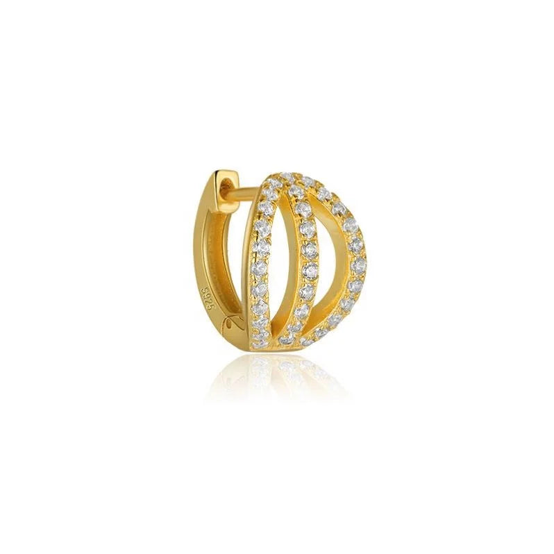 925 Sterling Silver Fashion Jewelry Earrings Multicolored Hollow Three-row Diamond Gold Plated Hoop Earrings Women