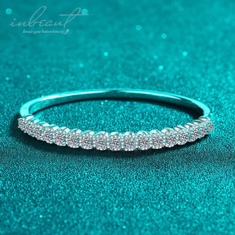 Silver 925 Original Total 5 Carat Brilliant Cut Diamond Test Past All Micro D Color Moissanite Bangle for Wedding Fine Jewelry