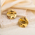 Wholesales 18K Gold Plated Stainless Steel Geometric Irregular Glossy Medieval Pleated Polished Earrings