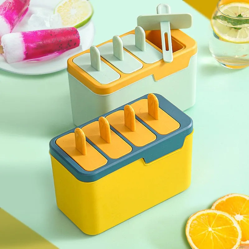 B7-32 Ice Cream Popsicle Mold DIY Homemade 4 Compartment Ice Cream Freezer Ice Mold