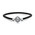 925 Sterling Silver Rebel Skull Bracelet with Black Waxed Cord Punk Rock Wrist Wrap for Men Women DIY Charm Base Bracelet SCB247