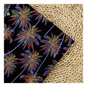 Summer Colorful Palm Tree & Black Background Printed Fabric 100% Polyester Satin Fabric for Garment