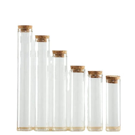 30mm Diameter Clear Borosilicate Straight Sided Glass Bottle Transparent Glass Flat Bottom Tube Vials With Wooden Cork Cap