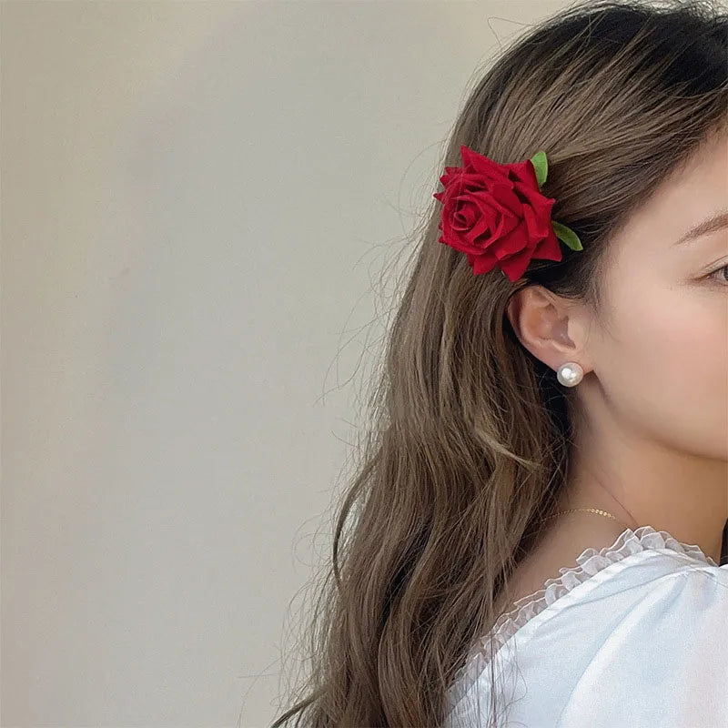 Women Hair Claws Elegant Velvet Rose Hair Clip Brooch Women Hair Accessories