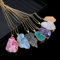 1PC Trendy Irregular Gold Plated Long Chain Original Unpolished Stone Sliced Agate Pendant Necklace Geode Agate Necklace