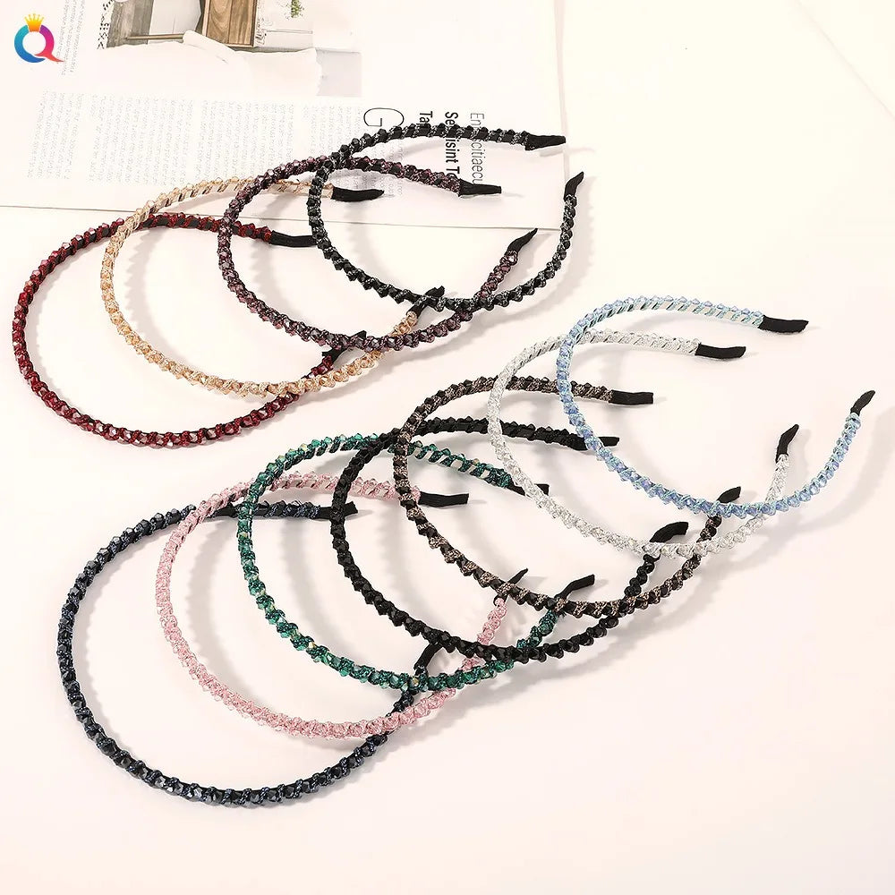 QIYUE Luxury Fashion Small Headbands Diamond Crystal Colors Hot Selling Hair Accessories Full Diamond Colorful Lady's Headbands