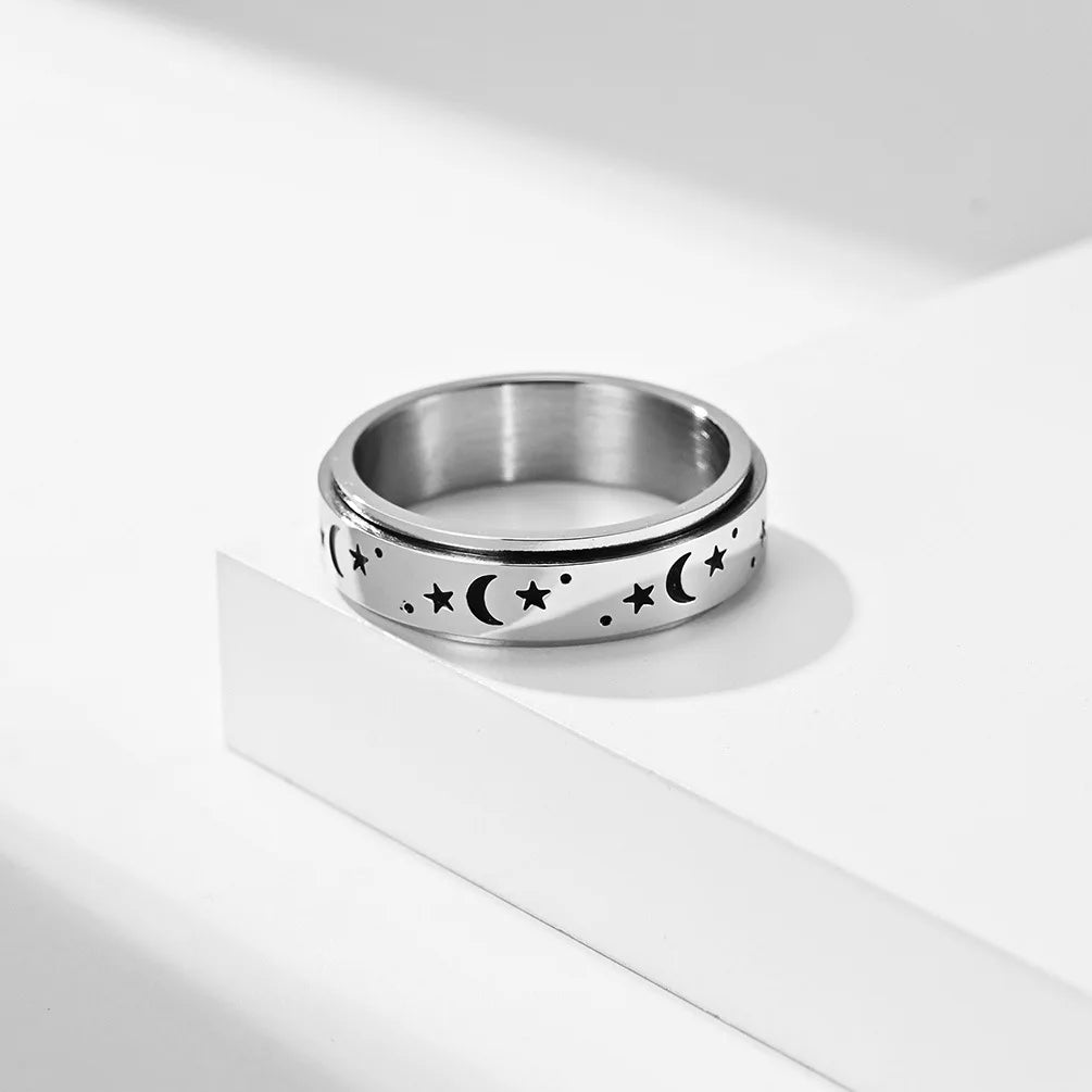 KALEN 2022 Anxiety Rings Titanium Stainless Steel Fidget Ring Rotate Moon and Star Spinner Ring