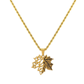 Fashion Adjustable Stainless Steel Gold Plated Maple Leaf Pendant Necklaces for Men Gifts