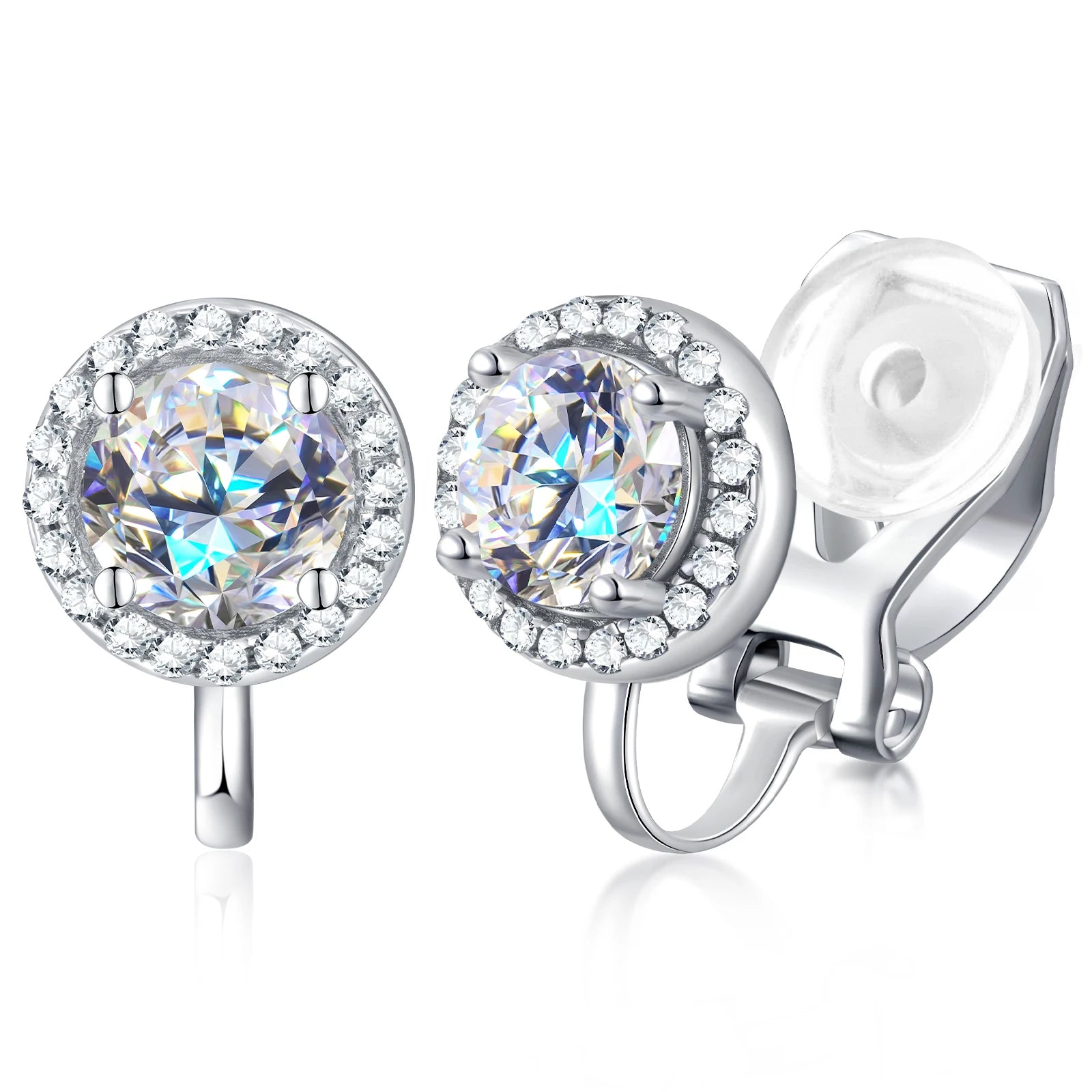 925 Silver 18K Clip Diamond Stud Earrings Wedding Jewelry Gift Classic Real Moissanite Hoop Earrings for Women