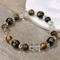 Fashion Cool Natural Healing Crystal Clear Quartz Tiger Eye Six-word Mantra Bead Bracelet for Men
