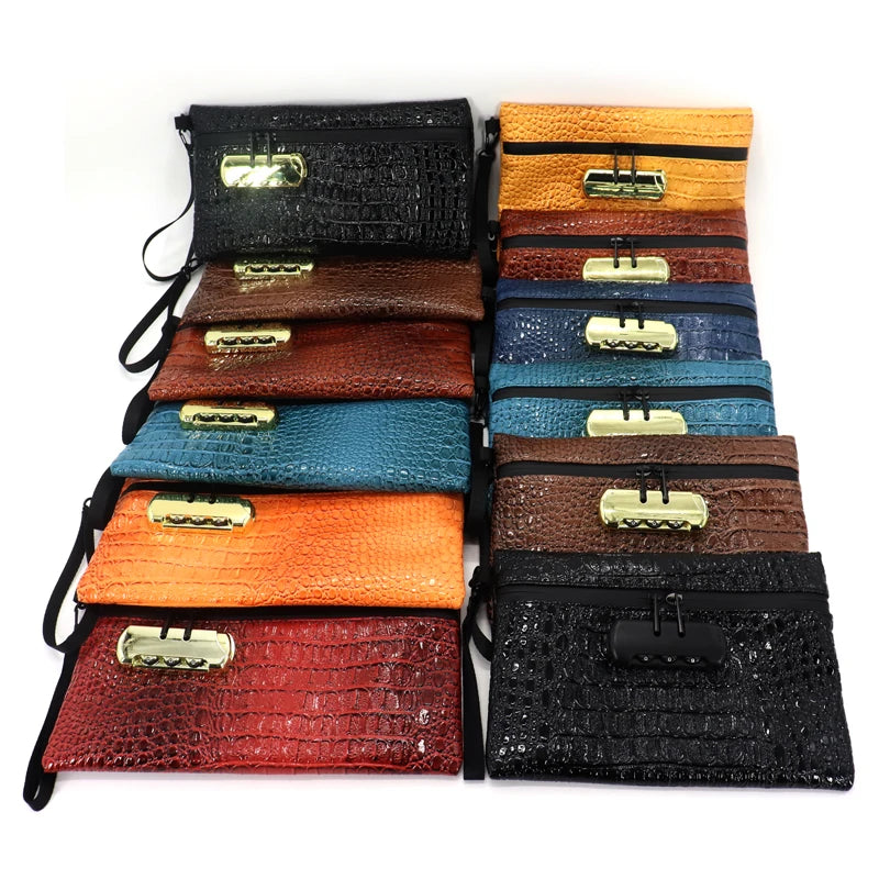 Custom Carbon Line Smell Proof Bag with Combination Lock Leather Smell-proof Smellproof Travel Valve Bag Smell Proof