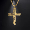 Fashion Stainless Steel Tree Shape Cross Pendant Necklace Jewelry Personalized Silver Gold Black Tone Catholicism Men's Necklace