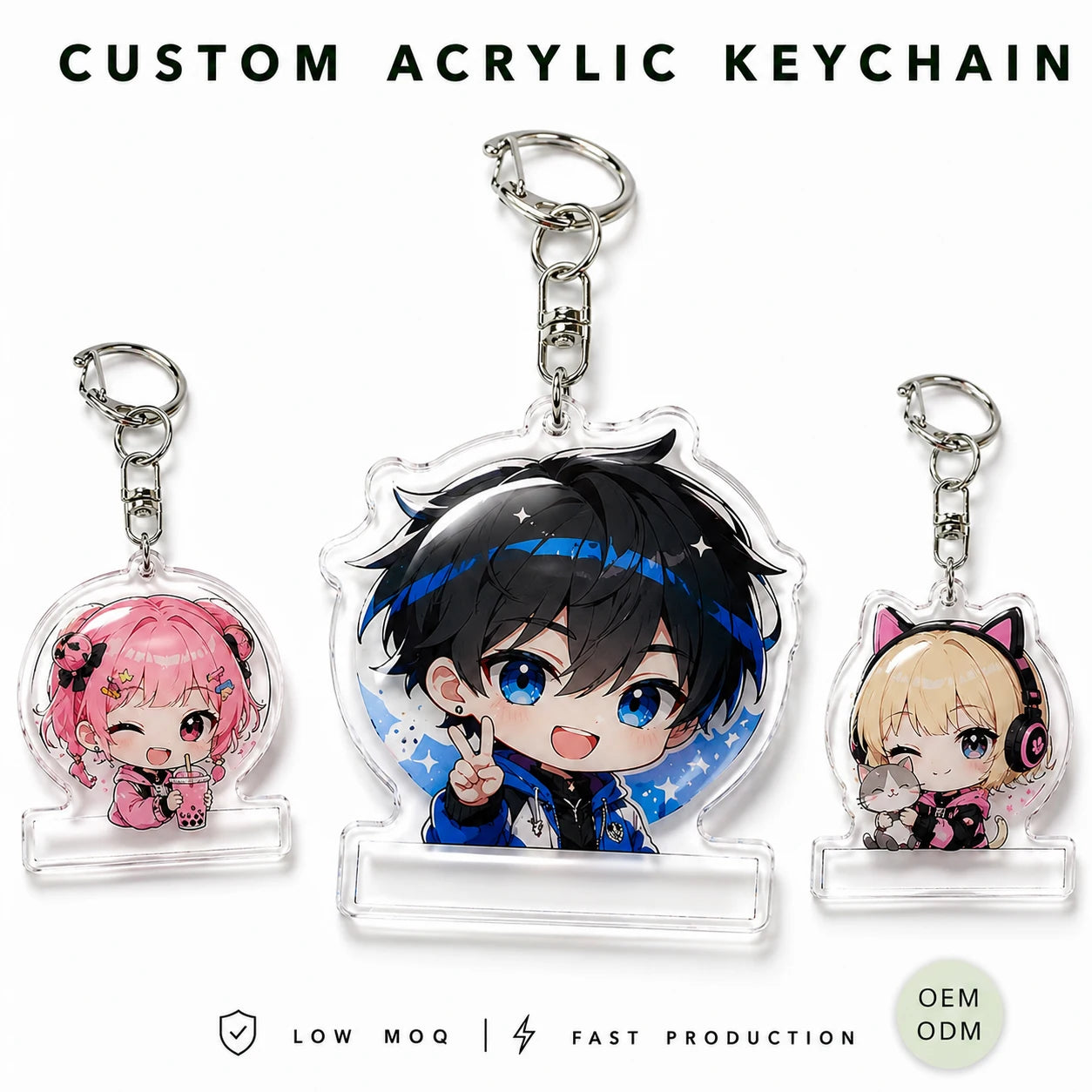 CNAWO Custom Epoxy Hologram Keychain Plastic Acrylic Keychain Charm Personalized Handsome Anime Cartoon Key