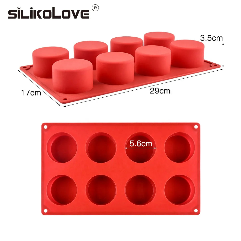 8 Cavity Large Round Silicone Baking Mold Food Grade Non-stick Baking Molds for Cylinder Cake
