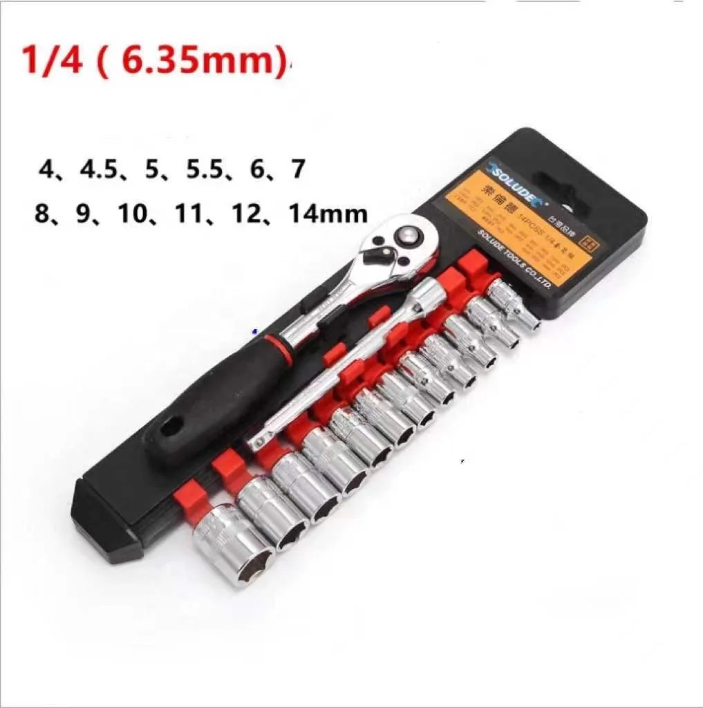 Portable Ratchet Spanner Set Car Quick Repair Tool Ratchet Combination Wrench 14PCS 6.3mm 1/4" DR Socket Ratchet Wrench Set