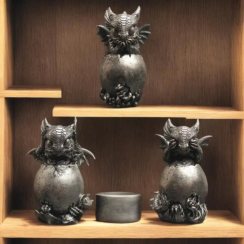 Three Wise Monkeys Dragon Ornament DRB018 No Listen No Look No Talk Hatching Baby Dragon Statue Resin Decoration