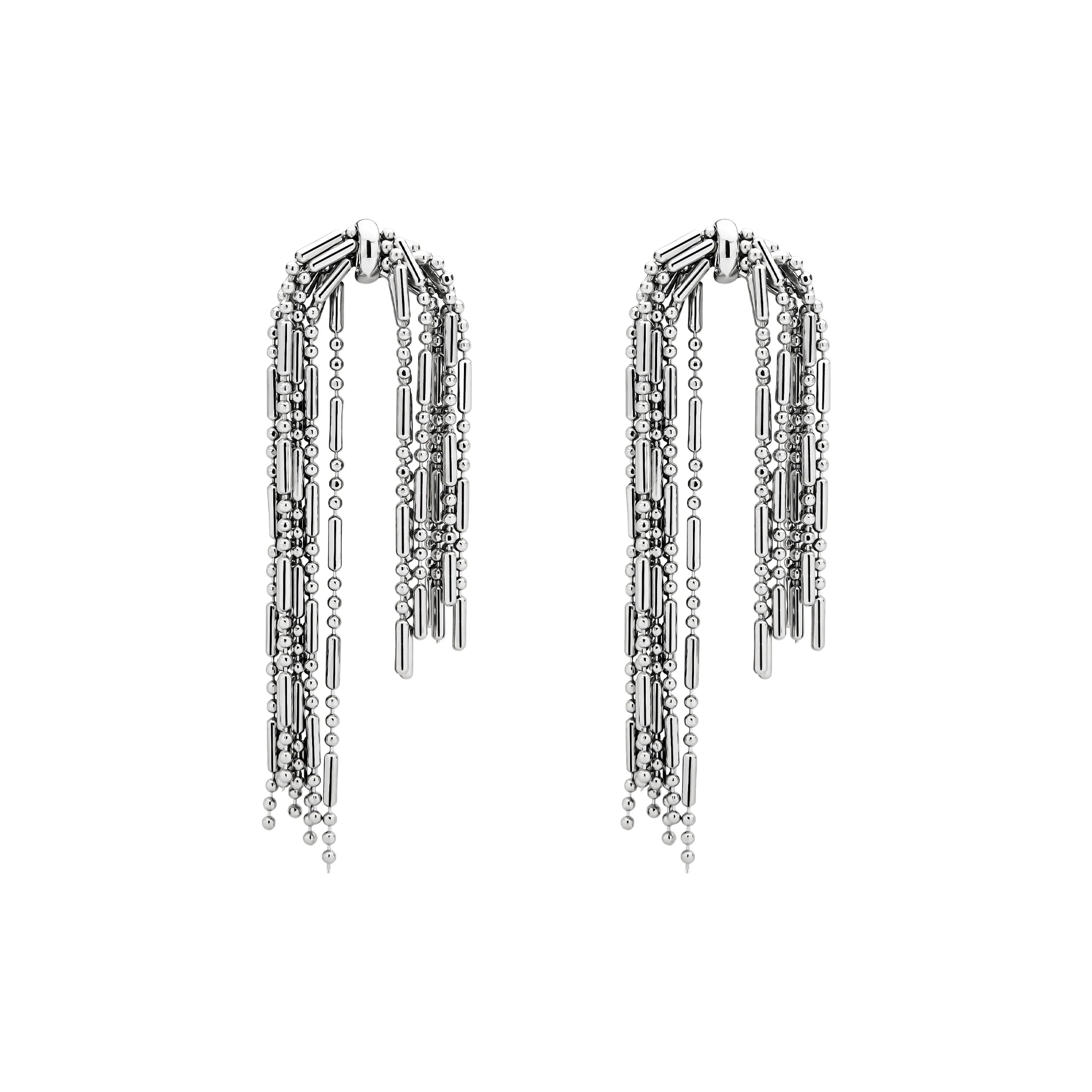 Elegant 18k Silver Plated Long Bead Tassel Earrings for Women Multi-Layer Fringe Bead Chain Drop Fashion Accessory for Girls