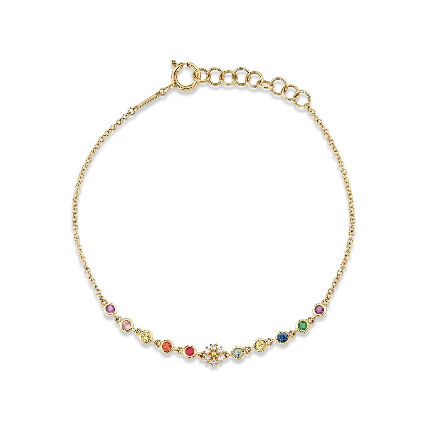 LOZRUNVE Bohemian Fashion Jewelry 925 Silver BEZEL Rainbow Zirconia Flower Charm Bracelet Women