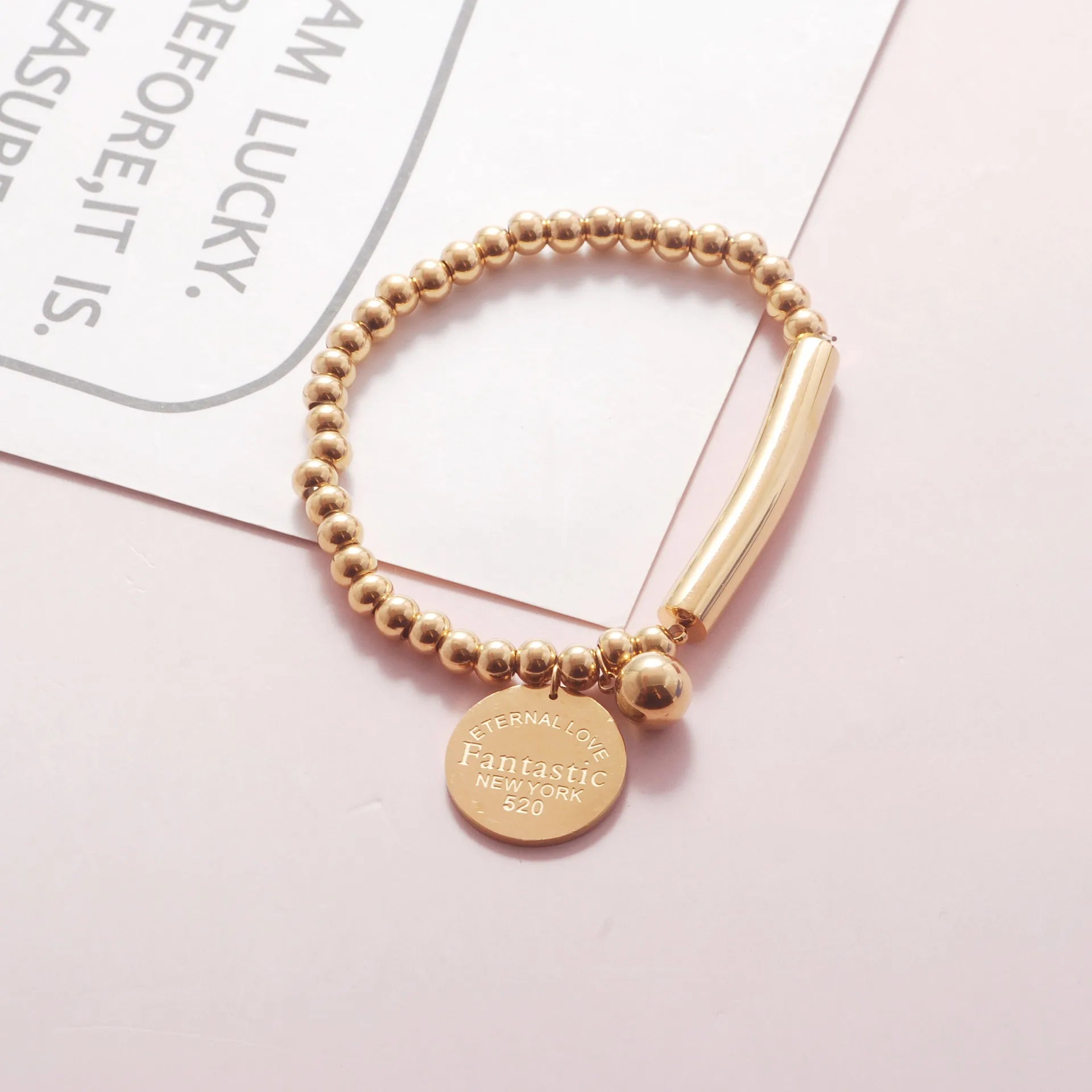 HOVANCI Gold Filled Bead Bracelet Jewelry Retro Round Brand 11 Gold Bead Letter Women Bracelet